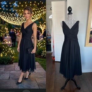 💯 Silk XL Chiffon Midi Evening Dress Gown. Size 10. Black.